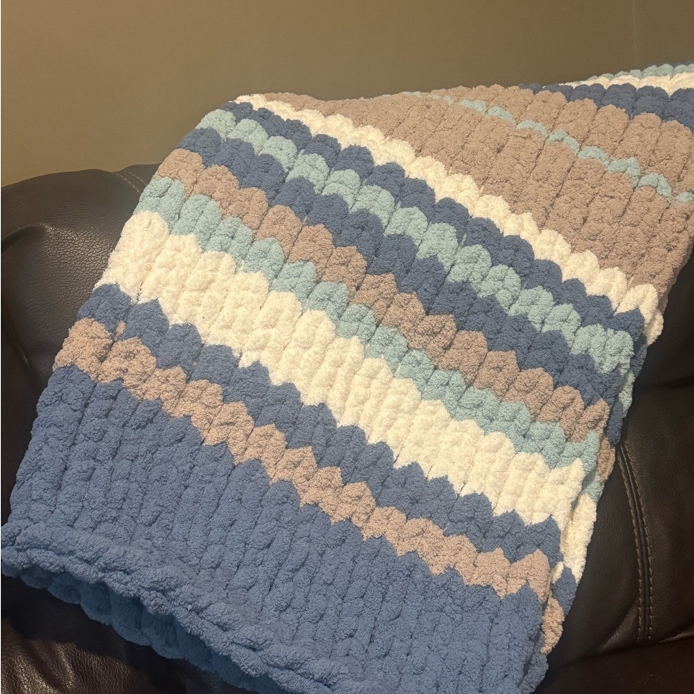Blue and White Striped Throw Blanket